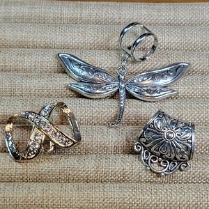 Set of 3 Scarf Slide Pendant Bails Assorted Silver Tone Costume Jewelry